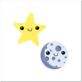 Cutey Face Star and Moon Posters and Art